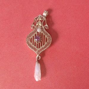 Antique solid 14 kt gold victorian amethyst and pearl pendant